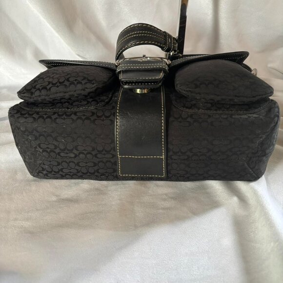 Vintage Coach Soho Buckle Flap Signature Canvas Black Leather Bag Purse Y2K 1463 - Picture 5 of 9